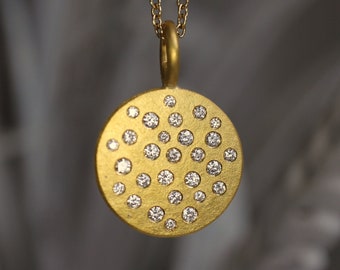 Diamond pendant made of 900 gold, gold pendant with Milky Way, starry sky made of diamonds in 22k gold, handmade by goldsmith