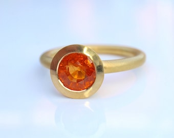 900 Gold Mandarin Garnet Ring, Classic 22k Gold Mandarin Garnet Solitaire Ring, Solid 900 Gold Orange Garnet Ring