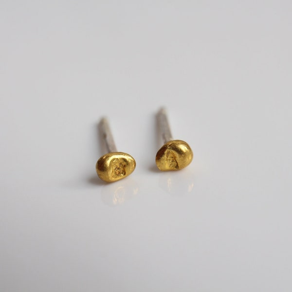 petits clous d'oreilles pépite d'or fin avec argent 935, pépites d'or fin 24k pour l'oreille, clous d'oreilles jour et nuit, mini clous d'oreilles or fin