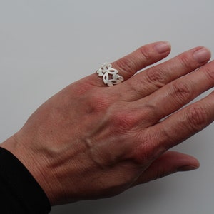 floral silver ring, ring sculpture, wide silver ring with floral pattern, silver ring floral lace image 8