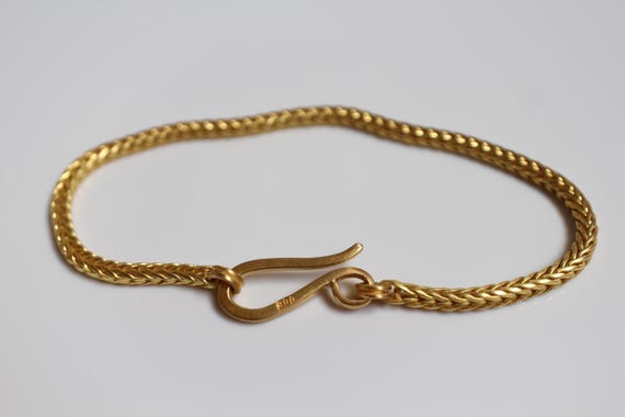 2,3mm massives 900 Gold Fuchsschwanz Armband mit handgearbeitetem Hakenverschluss, stabiles Armband aus massivem 22 Karat Gold, 916 Gold