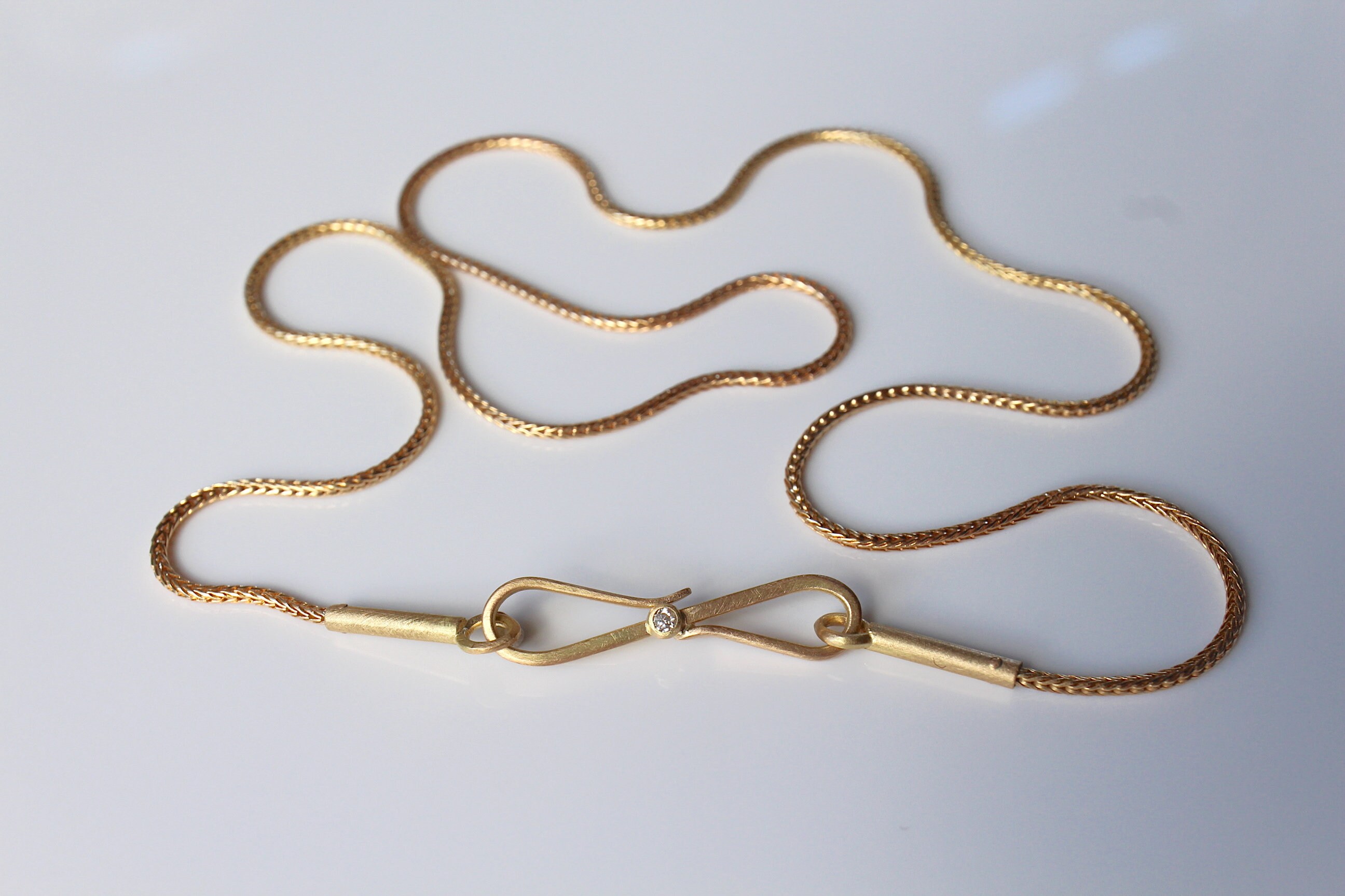 Foxtail chain made of 750 gold with hook closure 50 cm length, foxtail chain 18k gold with diamonds, foxtail gold handmade