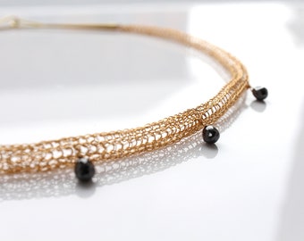 Gold chain with black diamonds 22k, 900 knit chain with diamonds, diamond necklace handmade from 22k gold