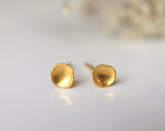 Mini fine gold stud earrings, gold nugget stud earrings, fine gold earrings, 24k gold stud earrings, stud earrings for day and night, dot stud earrings