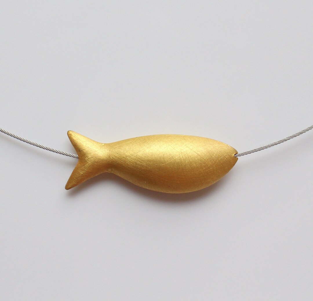 Necklace With Fish in 900 Gold, Delicate Chain With Golden Fish, Choker ...