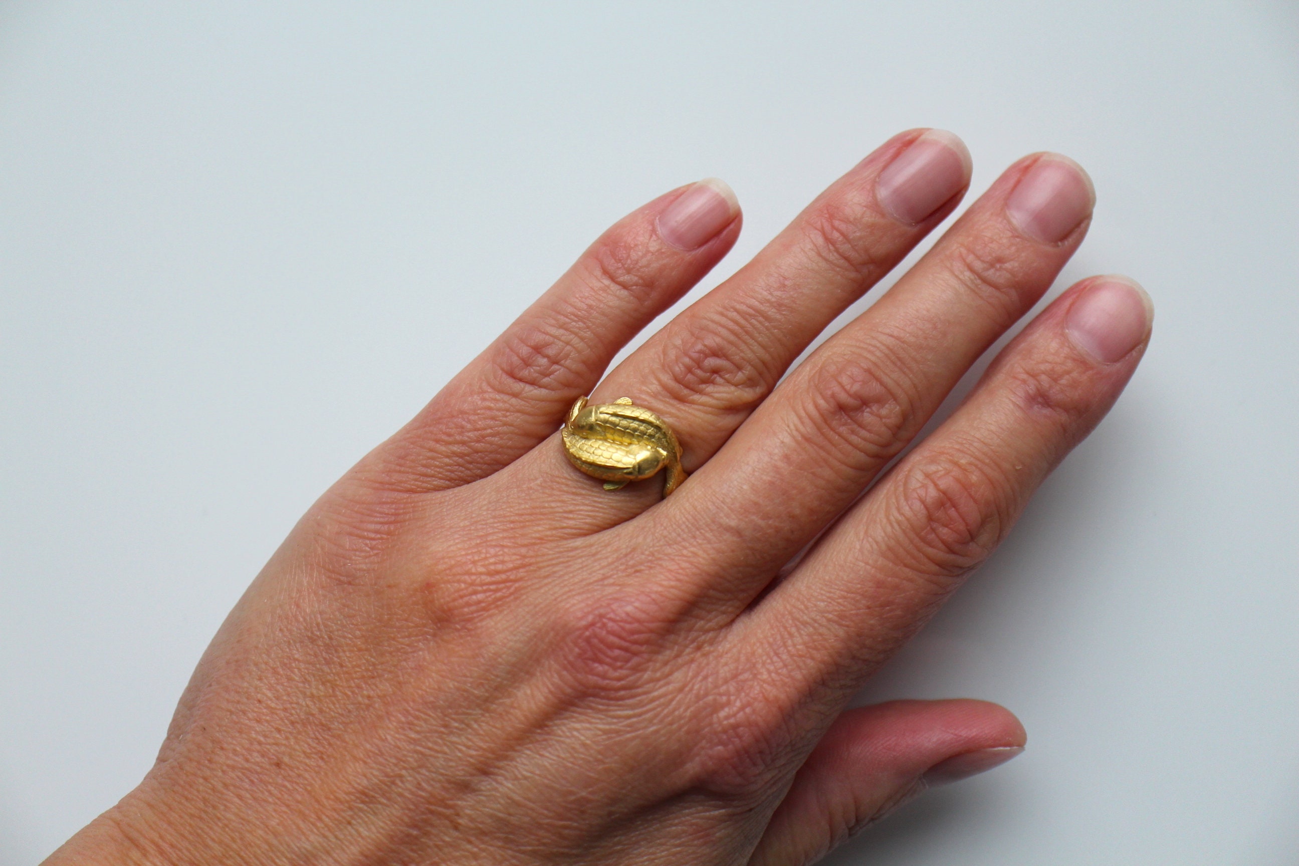 Fish Ring Made of 750 Gold, 18k Gold Ring Lucky Charm With