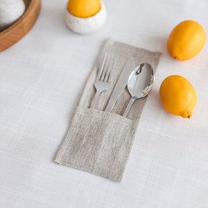 Hemp cutlery holder set of 2, Silverware holder, Rustic table decoration, Table setting textiles