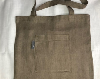 Sac fourre-tout en chanvre avec poche, couleur coriandre, sac à provisions en chanvre, sac réutilisable,