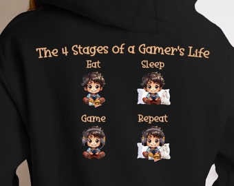 Stages of Gamers Life Hoodie, Eat Sleep Game Rapport, Videospiel-Bekleidung, Humorvolles Gamer Geschenk für Sie und Ihn, lustige Spieler Mode