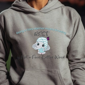 Being a Fibro Warrior Hoodie, Bedtime Elephant Design, Fibromyalgia Awareness Top, Chronic Pain Sweatshirt, Spoonie Fashion, Restful Wear