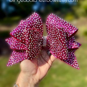 Ready to ship hot pink rhinestone cheer bow// rhinestone encrusted cheer bow, hot pink cheer bow// over 1800 rhinestones!