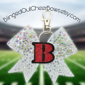 cheer bow keychain// rhinestone key chain// bow keychain