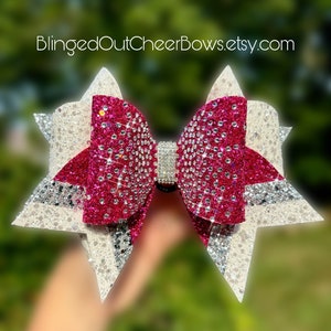 Large 7&quot; pink rhinestone cheer bow// pink cheer bow