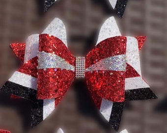 Red and White Rhinestone Cheer Bow// Competition Cheer Bows// Team