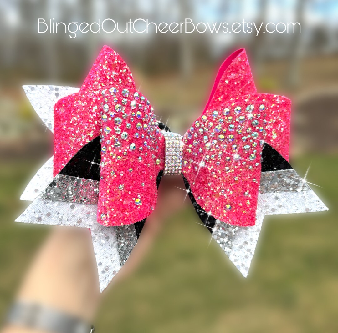 Comp Cheer Bows Hot Pink Rhinestone Cheer Bow// Competition Cheer Bows// Team Cheer ...