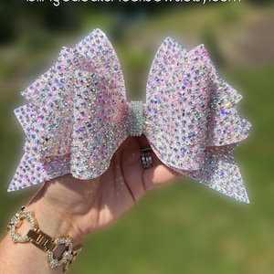 Pale pink rhinestone cheer bow// pink rhinestone cheer bows, over 1800 rhinestones!