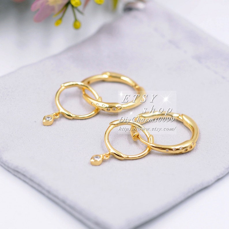 2019 Spring Release Shine Collection 18K Gold Overlay Sterling Silver Flower Stem Hoop Earrings With Clear CZ Hoop Earrings