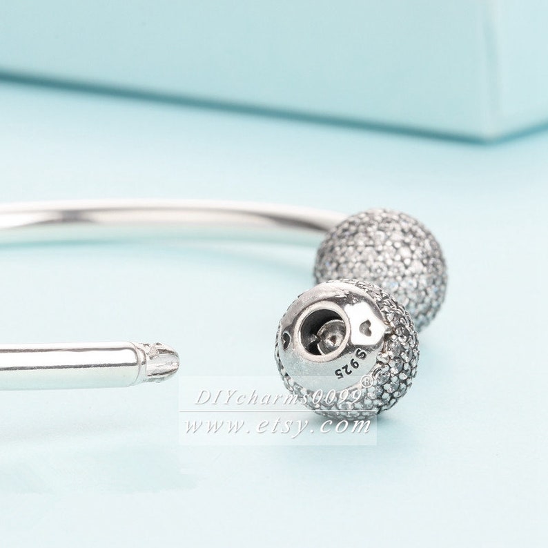 100/% Real 925 Sterling Silver Open Bangle Bracelet With Clear CZ Bangle Bracelet Fit DIY Jewelry European Charm Beads