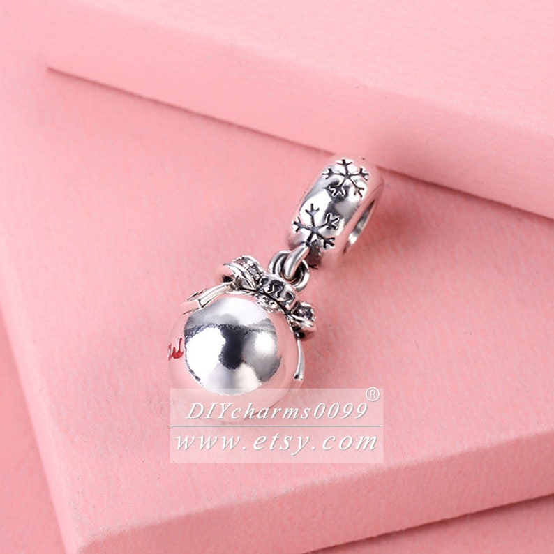 Clear CZ Dangle Pendant Charm Fit European DIY Bracelets Fine Jewelry 925 Sterling Silver Christmas ornament with translucent Red Enamel