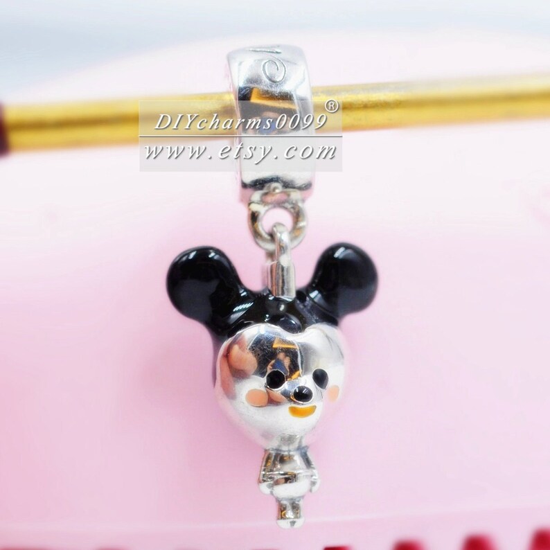 100/% 925 Sterling Silver with Black Enamel Charm Fits DIY Bracelets Necklaces Disney Parks Cute Doll Dangle Charm