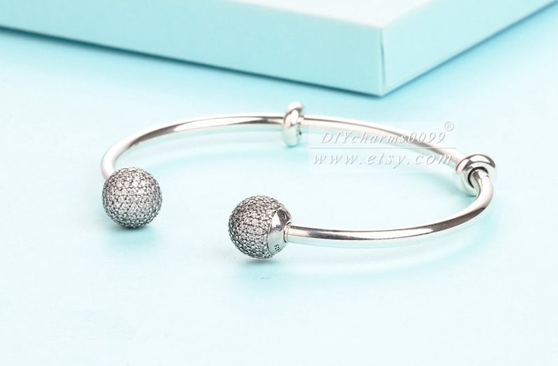 100/% Real 925 Sterling Silver Open Bangle Bracelet With Clear CZ Bangle Bracelet Fit DIY Jewelry European Charm Beads
