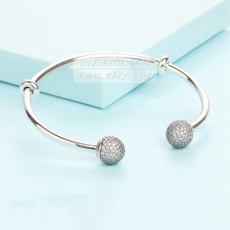 100/% Real 925 Sterling Silver Open Bangle Bracelet With Clear CZ Bangle Bracelet Fit DIY Jewelry European Charm Beads