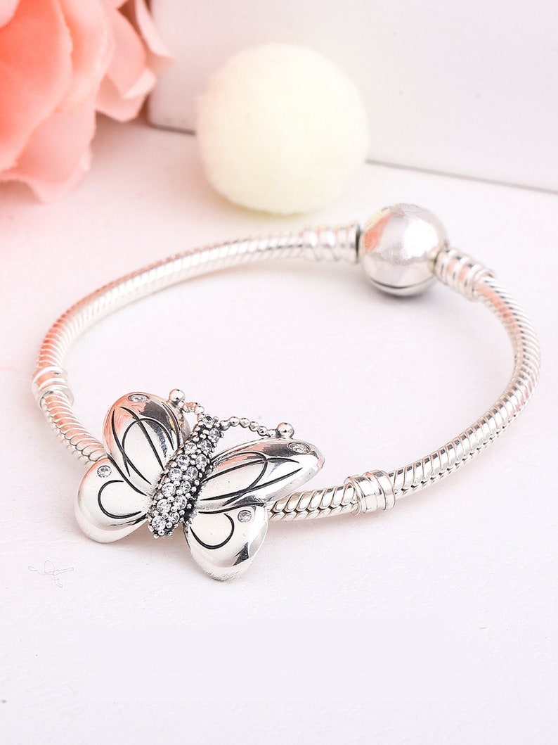 2019 Spring Release Sterling Silver Large Pretty Butterfly Decorative Butterfly Charm With CZ Charm Fits European DIY Bracelets Necklaces