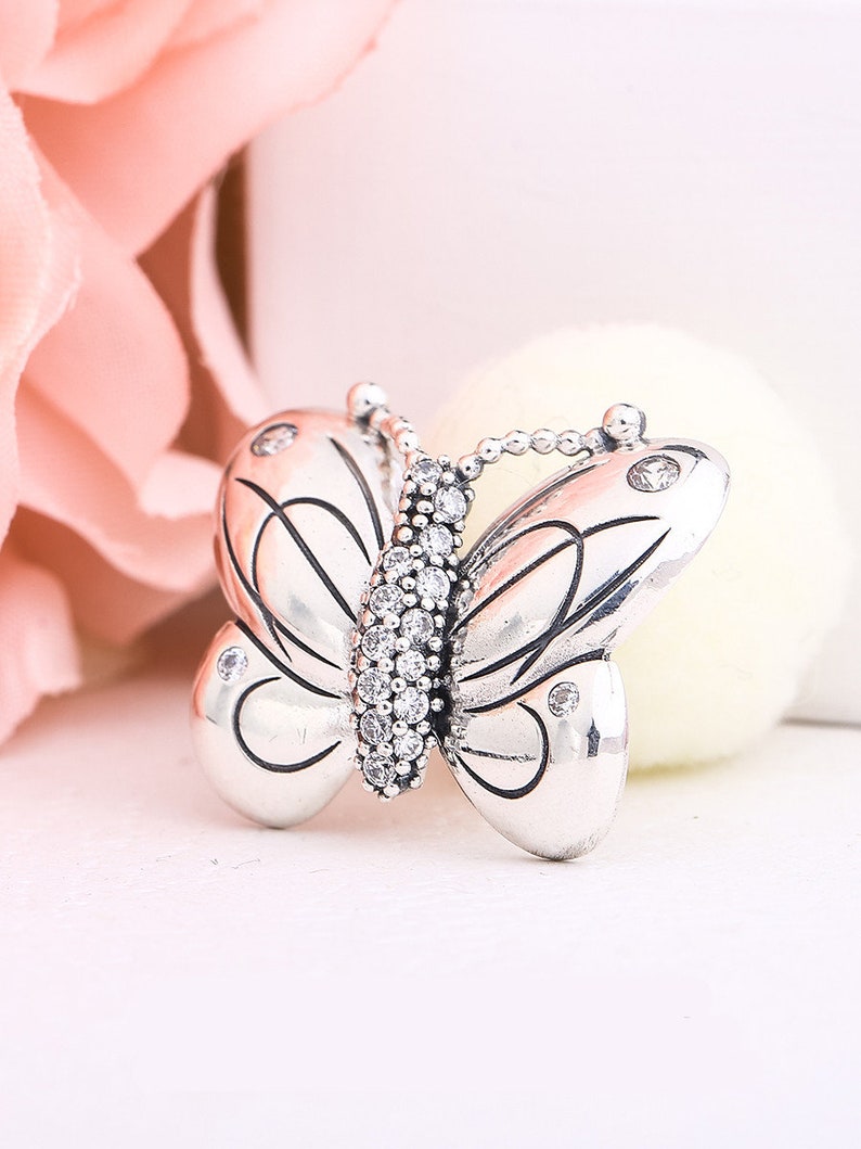 2019 Spring Release Sterling Silver Large Pretty Butterfly Decorative Butterfly Charm With CZ Charm Fits European DIY Bracelets Necklaces