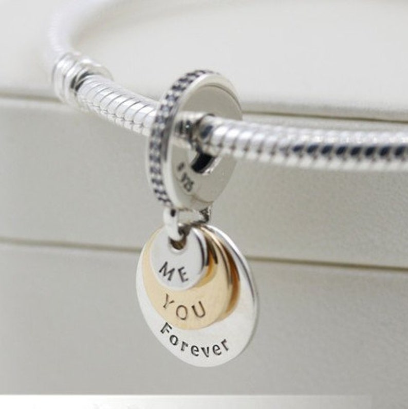 2016 Fall Release Two Tone You /& Me Forever Dangle Charm with Clear CZ Charm Fits All European DIY Bracelet Necklaces