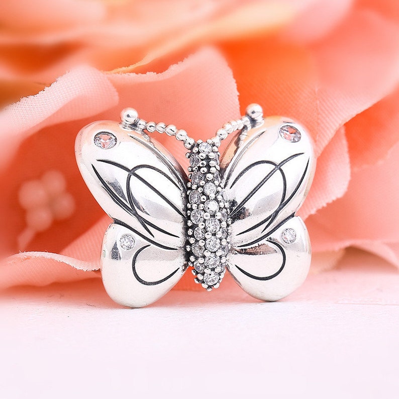 2019 Spring Release Sterling Silver Large Pretty Butterfly Decorative Butterfly Charm With CZ Charm Fits European DIY Bracelets Necklaces