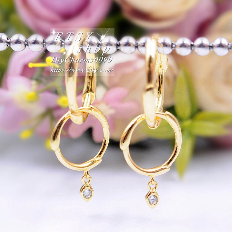2019 Spring Release Shine Collection 18K Gold Overlay Sterling Silver Flower Stem Hoop Earrings With Clear CZ Hoop Earrings