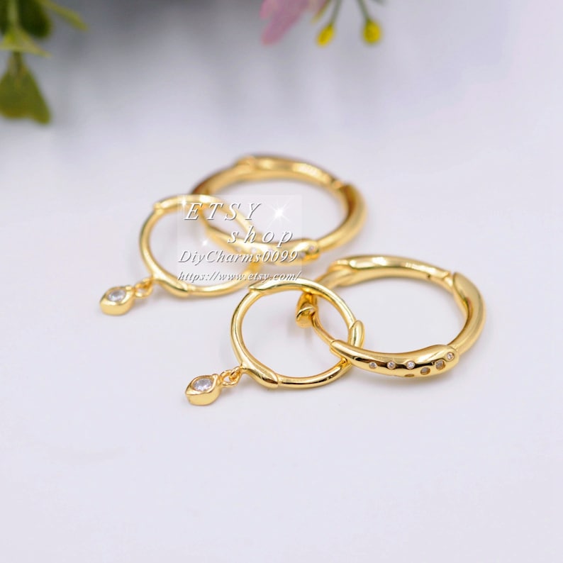 2019 Spring Release Shine Collection 18K Gold Overlay Sterling Silver Flower Stem Hoop Earrings With Clear CZ Hoop Earrings