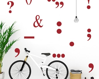 Punctuation Wall Decal Set for home, office or child's bedroom. Statement decal set for simple, affordable gifting. 12 pieces.