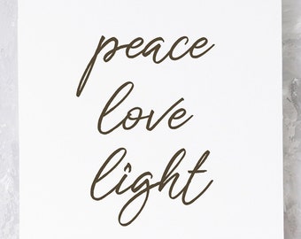 Peace Love Light Wall Decal – Minimalist Vinyl Word Art – Removable Christian Wall Sticker for Home, Nursery, Office Decor
