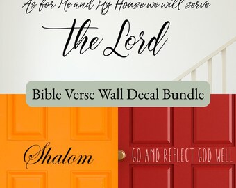 Christian Bible Verse Wall Decal Bundle – Welcome Home Scripture Set of 3 – Shalom Door Decal, Go and Reflect, Serve Wall Decor Gift