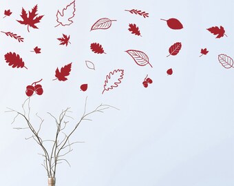 Fall Leaves Decal Set of 24, Thanksgiving Wall Decal, Fall Autumn Wall Art, Living Room Holiday Gift Décor