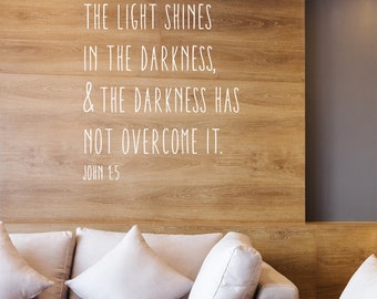 John 1:5 Light in the Darkness Vinyl Wall Decal – Scripture Home Decor, Removable Christian Wall Art, Nursery, Church or Prayer Room Accent