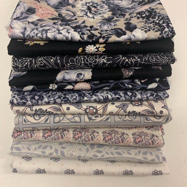 Liberty Fabric Emporium Collection Monochrome Bundle 11 Tissus 100% Coton Lasenby Disponible Quartiers gras, demi-mètre, mètres