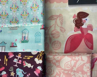Beauty and The Beast Fabric Bundle 16 Fat Quarters and A Pink Panel 100% Cotton Riley Blake