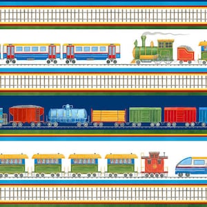 Going Places Eisenbahn Gestreift Stoff Hellblau 100% Baumwolle 60 cm x 56 cm