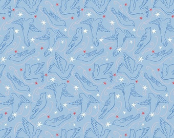 Liberty Merry & Bright Dove Stars B 100% Lasenby Cotton Christmas 2021 Collection Available Fat Quarters, Half Metre, Metres