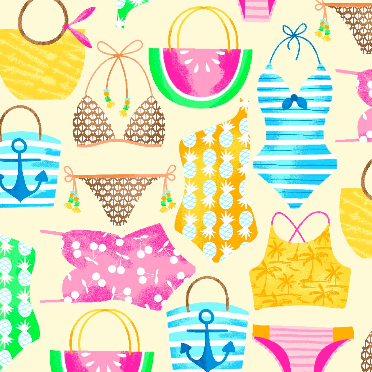 Maillots de bain jaune Just Beachy Henry Glass Fabrics Tissu Cloud Cover 100 % coton Disponible Fat Quarters, Demi-mètre, Mètres