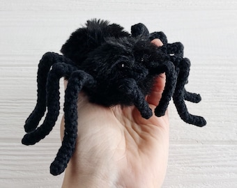 Black spider, black knitted toy, scary gift