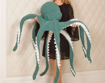 Giant octopus teal, big stuffed sea animal, ocean themed decor