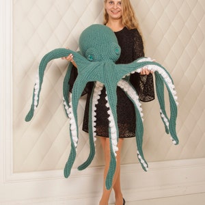 Giant octopus teal, big stuffed sea animal, ocean themed decor