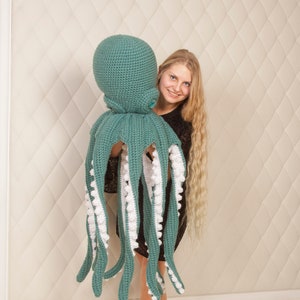 Giant octopus shaped pillow, sea lover decor teal