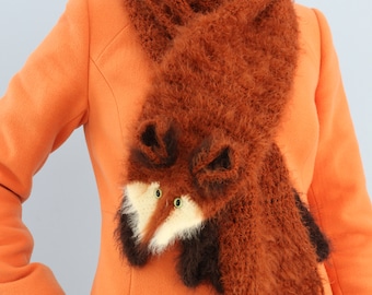 Crocheted Fox Scarf: Handmade Acrylic Yarn, Red Fluffy Animal