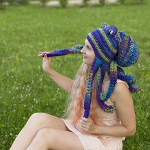 Octopus blue and green hat, handmade funky hat,  animal wrap, animal lover, sea creature lovers gift, warm present