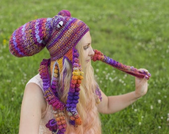 Octopus hat purple and orange , handmade funky hat, animal lover gift, sea creature lovers gift, warm present