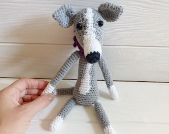 Grey greyhound dog, skinny dog toy, puppy lovers, soft stuffed toy, personalized doggy